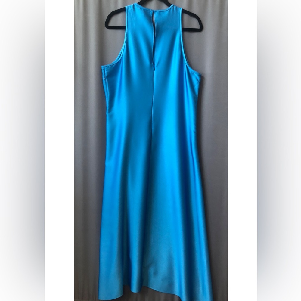 Reiss SATIN DRAPE TUCK MIDI DRESS,sz12, New, BLUE,42”bust(around),57”length - Picture 3 of 11
